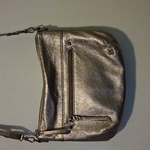 The Sak Oleta Shimmering Gold Leather Handbag Xbody Zip Top Purse Like New